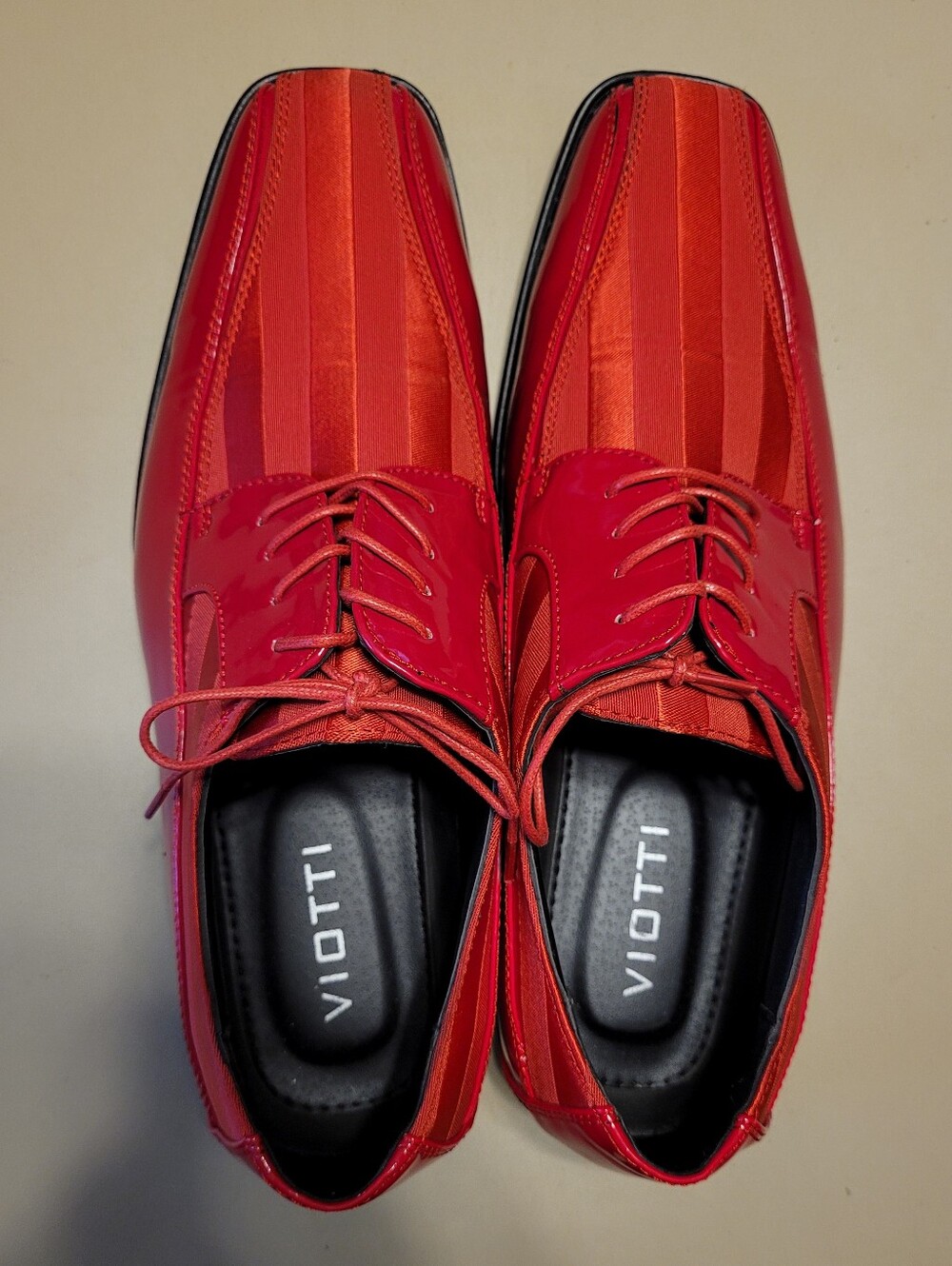 Vigotti 179 Red Striped Lace-Up Derby Shoes. Size 13